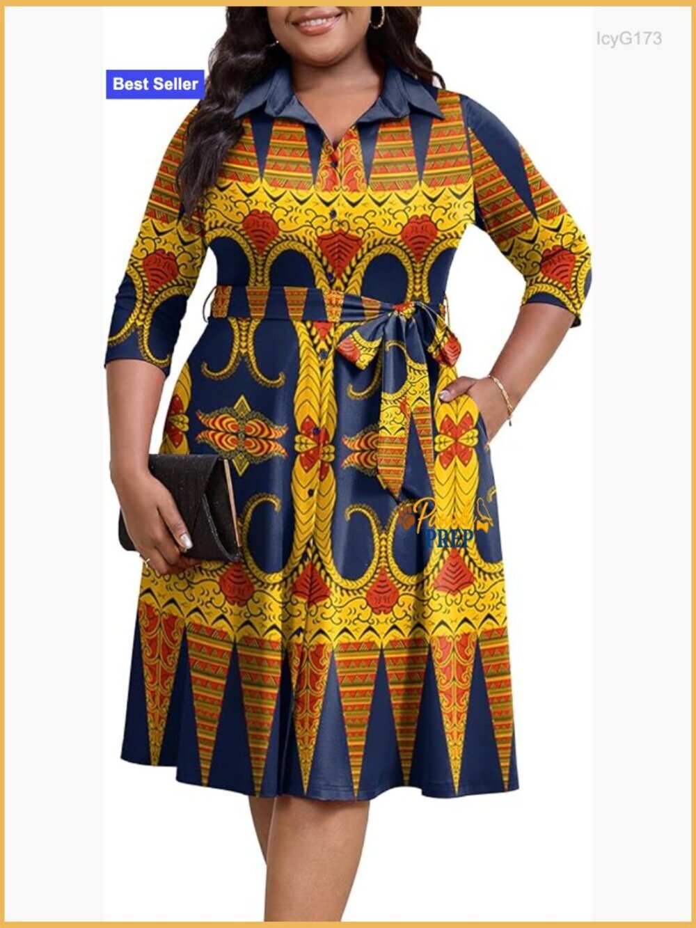 Plus Size Midi Dress Button Down 3/4 Sleeve Casual Cocktail Office